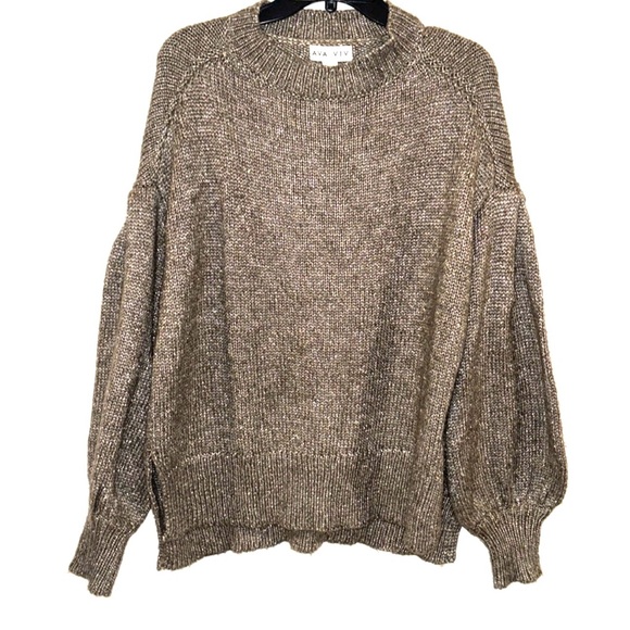 AVA & VIV Metallic Golden Fancy Holiday Size 1X Knit Sweater - Picture 6 of 10